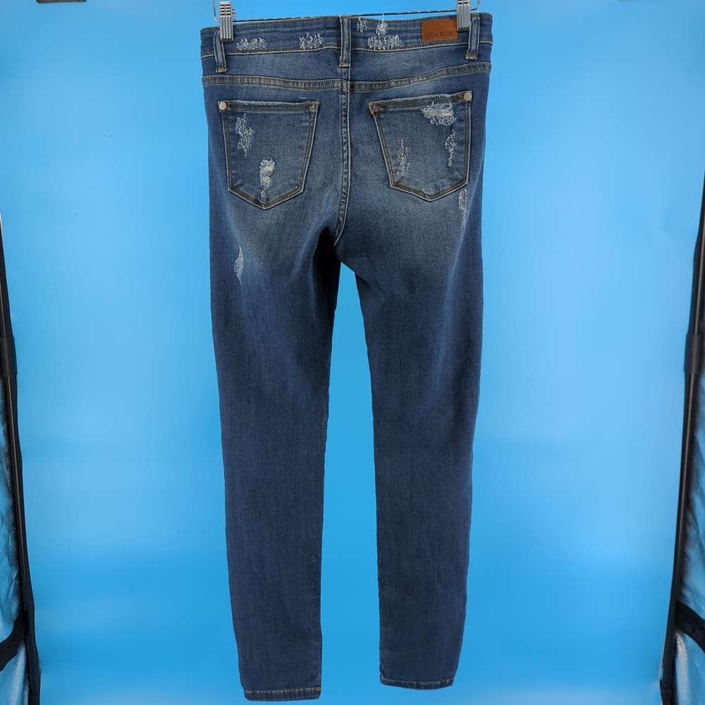 Judy Blue Skinny Fit Distressed Leopard Patch Jeans Medium Wash JB8265MD 7/28 - Picture 13 of 14